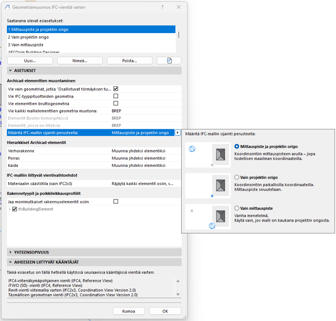 Archicad IFC-mallin sijaintiperuste